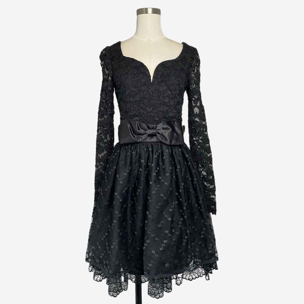 Vintage 90s Scott McClintock black lace floral bow mini dress goth princess S/M